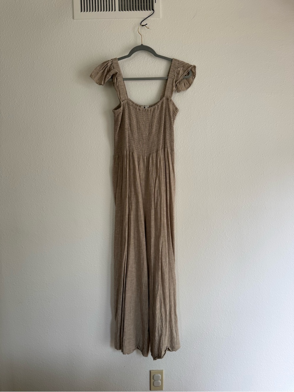 Madewell Taupe Smocked Wide-Leg Maxi Dress